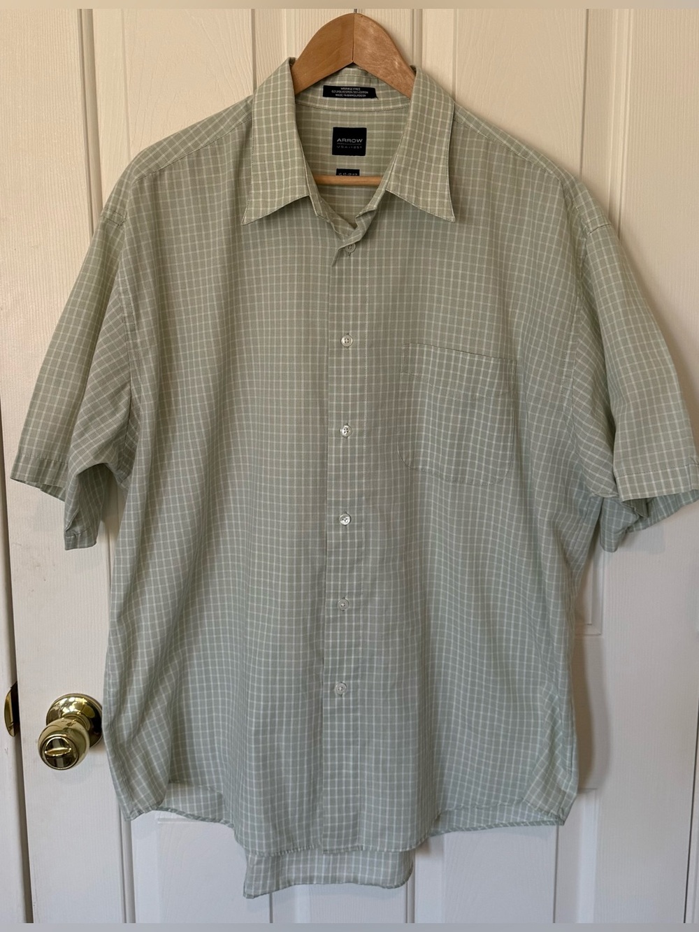 Arrow Light Green Windowpane Short Sleeve Button-Up Shirt XXL
